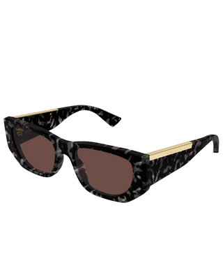 Gucci Metal Plaque Square Cat-Eye Sunglasses- Brown/Havana