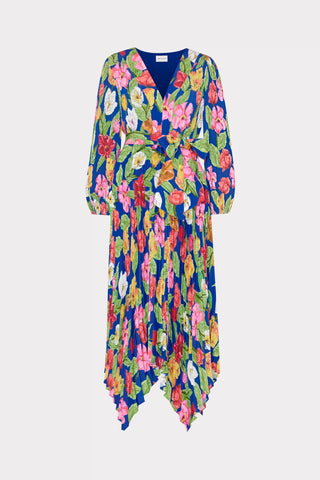 Liora Tulip Rosette Pleated Dress- Royal Blue Multi