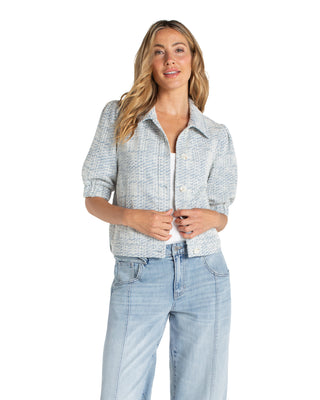 Short Puff Sleeve Jacket- Blue Plaid