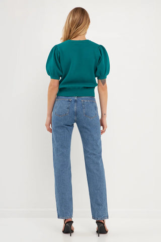 Short Puff Sleeve Knit Top- Multiple Colors