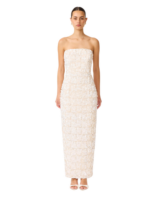 Silvana Strapless Gown- White + Silver