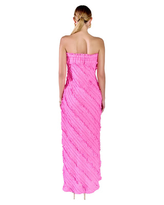 Strapless Ruffled Maxi Dress- Hot Pink