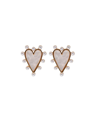 Pearl Studded Pink Tortoise Heart Earrings