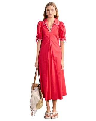 Contrast Stitch Midi Dress- Red