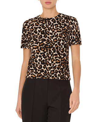 Leopard Print Short Sleeve Knit Top