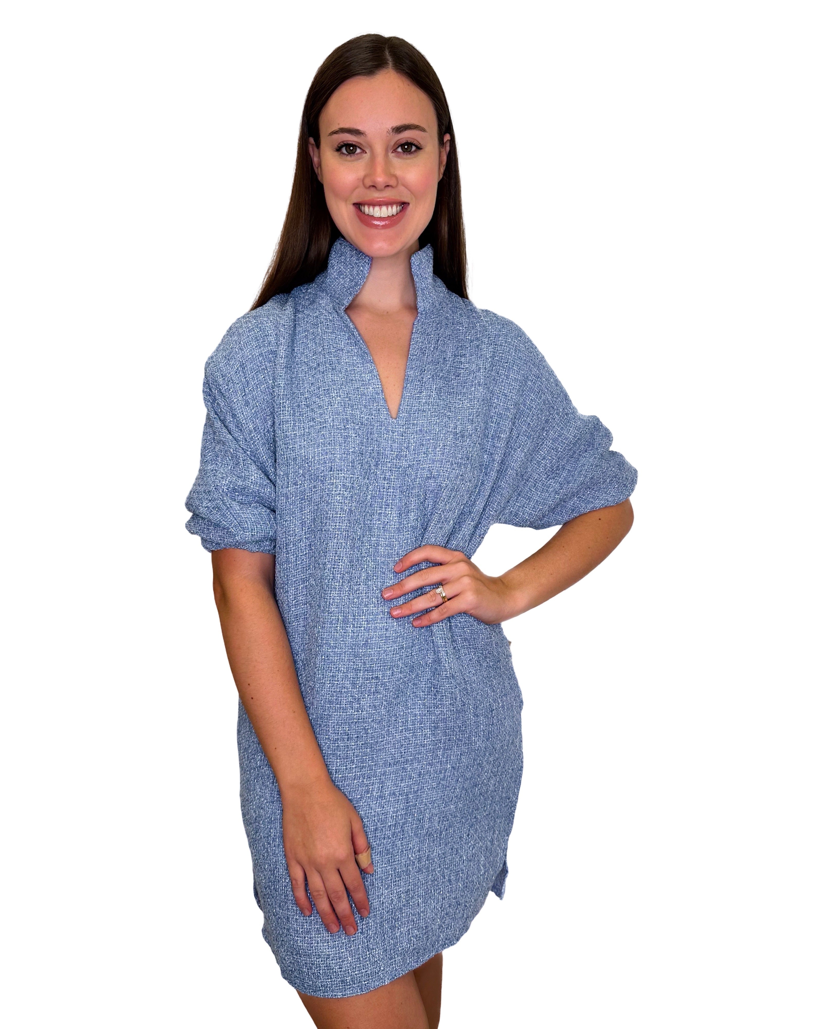 Betsy Collar Tweed Dress- Wedgewood Blue