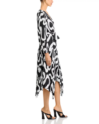 Liora Ink Swirl Pleated Dress- Black + White
