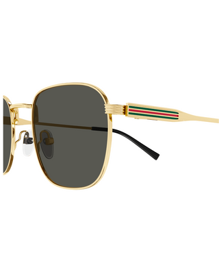 Gucci Square Round Metal Frame Sunglasses- Gold + Grey