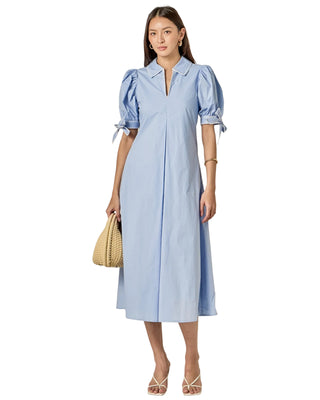 Contrast Stitch Collar Midi Dress- Powder Blue