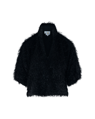 Estelle Top- Black Tie Feather Fringe
