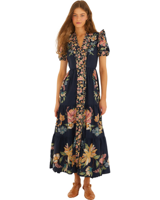 Maira Floral Dark Blue Short Sleeve Maxi Dress