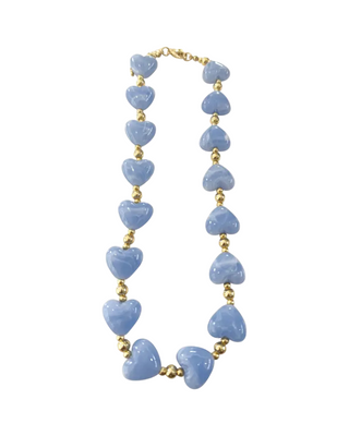 Charlie Beaded Heart Necklace- Light Blue