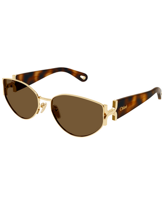 Chloe Marcie Gold Oval Sunglasses- Havana