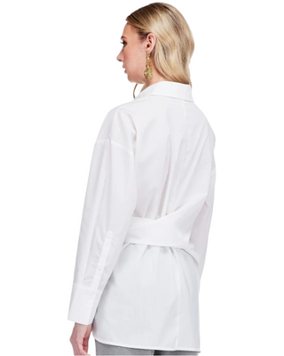 Side Wrap Tie Tunic Blouse- White