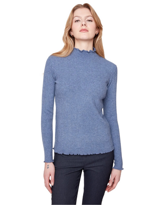 Mock Neck Thin Knit Sweater- Heathered Navy