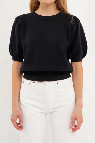 Short Puff Sleeve Knit Top- Multiple Colors