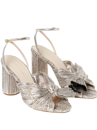 Camellia Pleated Knot Heeled Sandal- Champagne