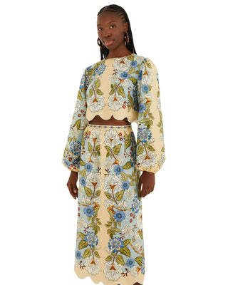 Blue Garden Scarf Midi Skirt