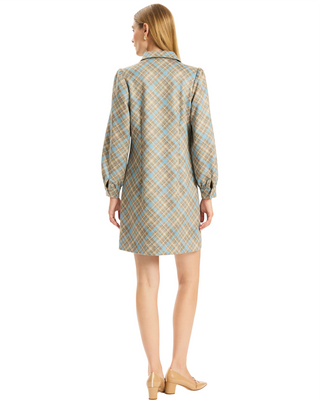 Melanie Knit Diagonal Plaid Dress- Iced Coffee