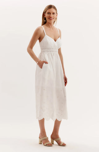 Maria Linen Dress (Eyelet Hem)- White