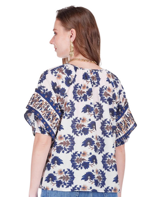 Indigo Lotus Pleated Sleeve Top