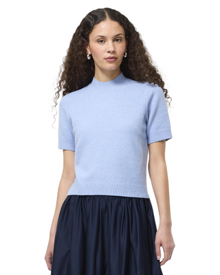 Vhari Knit Mock Neck Short Sleeve Top- Moonmist