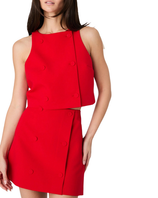 Azra Twill Double Breasted Top- Mars Red
