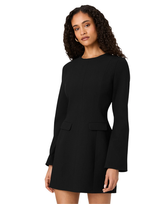 Azra Twill Long Sleeve 2 Pocket Mini Dress- Black