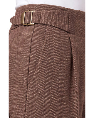 High Rise Pleated Wide Leg Trouser W/ Side Tabs- Chestnut