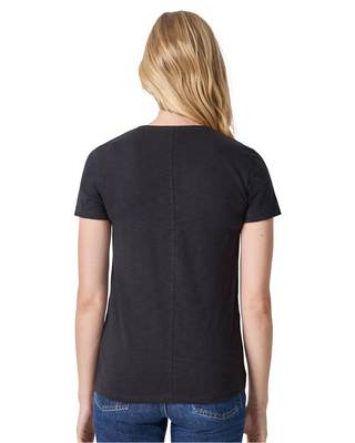 V-Neck Short Sleeve Back Seam Tee- Black