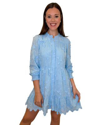 Button Front Mini Dress- Sky