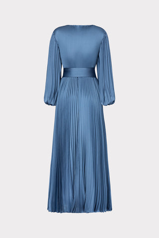 Nadie Solid Pleated Satin Dress- Stone