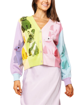 Rainbow Colorblock Easter Bunny Cardigan