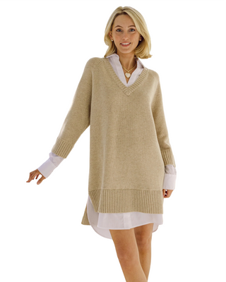 Collar Shirt Combo Mini Dress- Camel