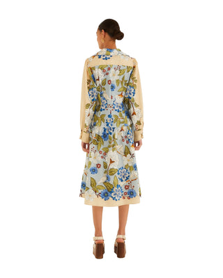 Blue Garden Scarf Long Sleeve Midi Dress