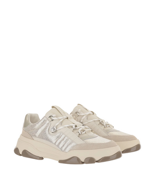 Athena Sneaker- Laminated Platinum Suede
