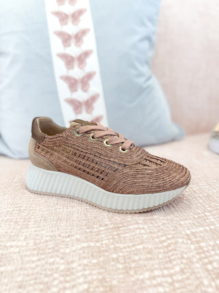 Alaina Sneaker- Rose Metallic Raffia