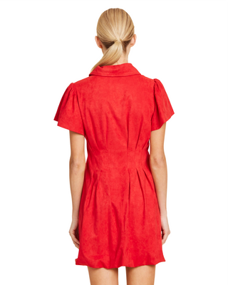 Faux Suede Bubble Dress- Red