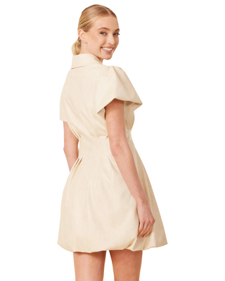 Birdie Faux Leather Zip Bubble Dress- Bone