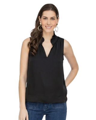 Ruffle Neck Shell- Black