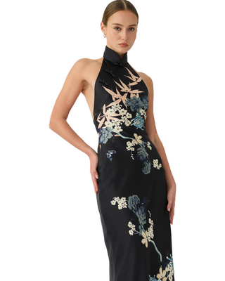 Gillian Satin Gown- Black Multi