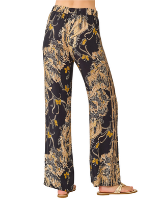 Vianna High Rise Palazzo Pants- Onyx Striped Safari