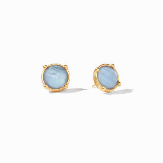 Honey Stud- Gold- Iridescent Chalcedony Blue