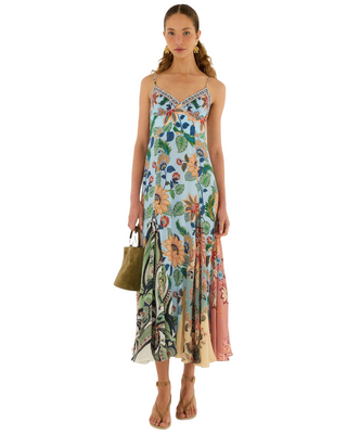 Floral Delhi Sleeveless Maxi Dress- Light Blue