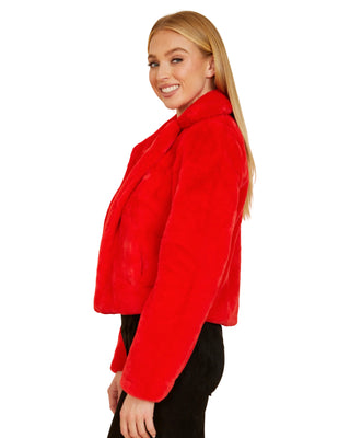 Faux Fur Crop Jacket- Red