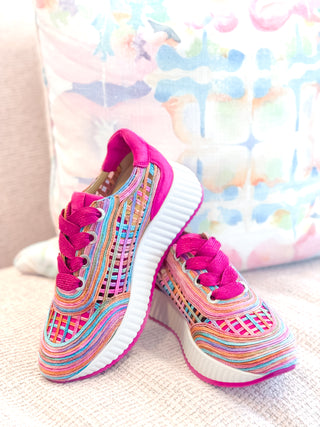 Ardi Sneaker- Fuchsia + Rainbow Raffia