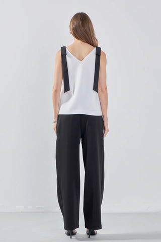Bow Detail Top- Off White + Black