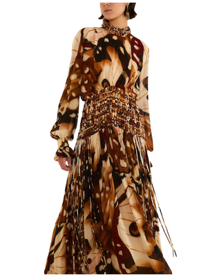 Borbofly Multicolor Long Sleeve Macrame Maxi Dress