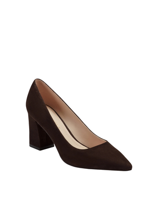 Zala Block Heel Pointy Toe Pump- Dark Brown Suede