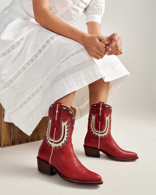 The Jolene Boot- Crimson/Bone